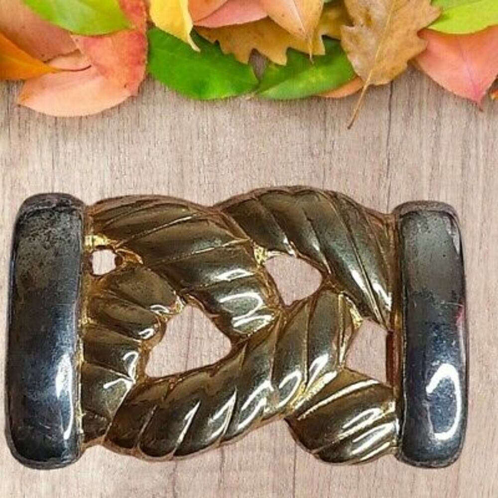Vtg GAY BOYER Belt Buckle - Gold and Silver Tone Knotted Rope Pattern Signed